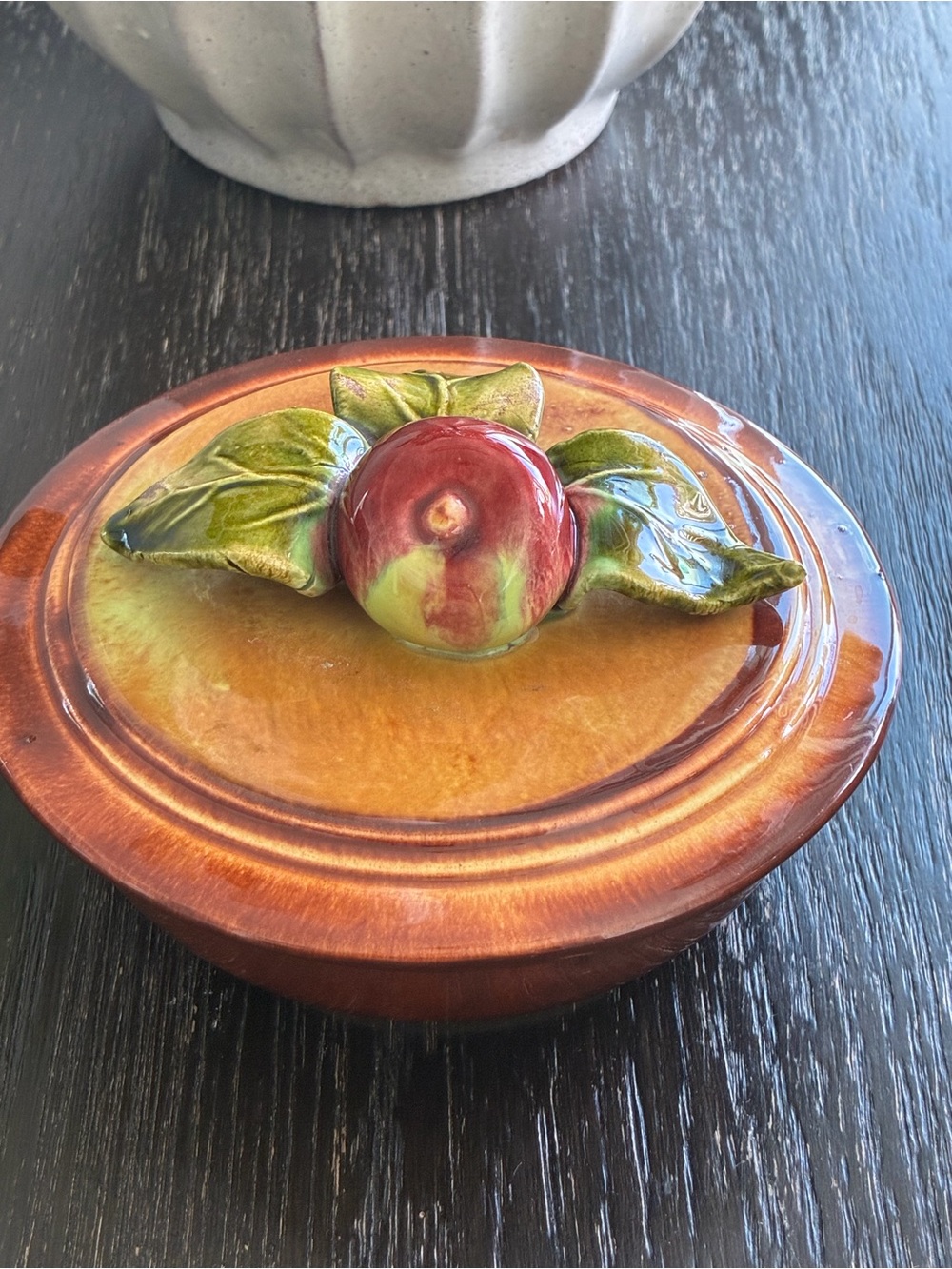 Ceramic Fruit-Top Covered Dish in Brown and Green